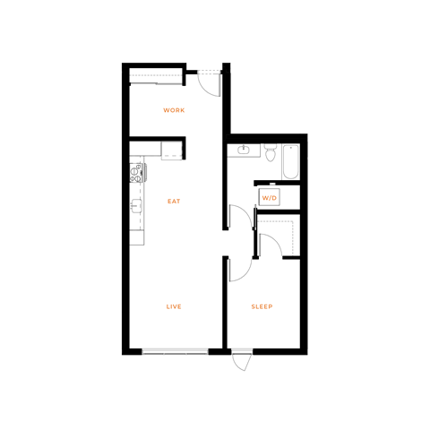 Floor plan for 1 bed, 1 bath, 812 sqft